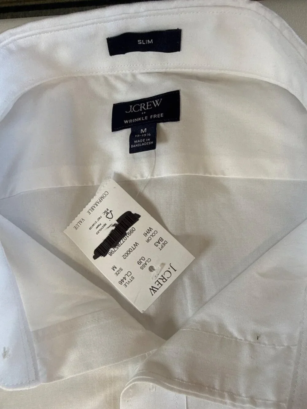 J Crew Mens Wrinkle-Free Dress Shirt~Size M 15-15.5~White Slim Fit NWT L17 25